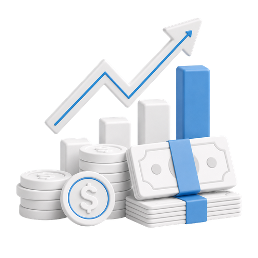 Stacks of money with growth arrow